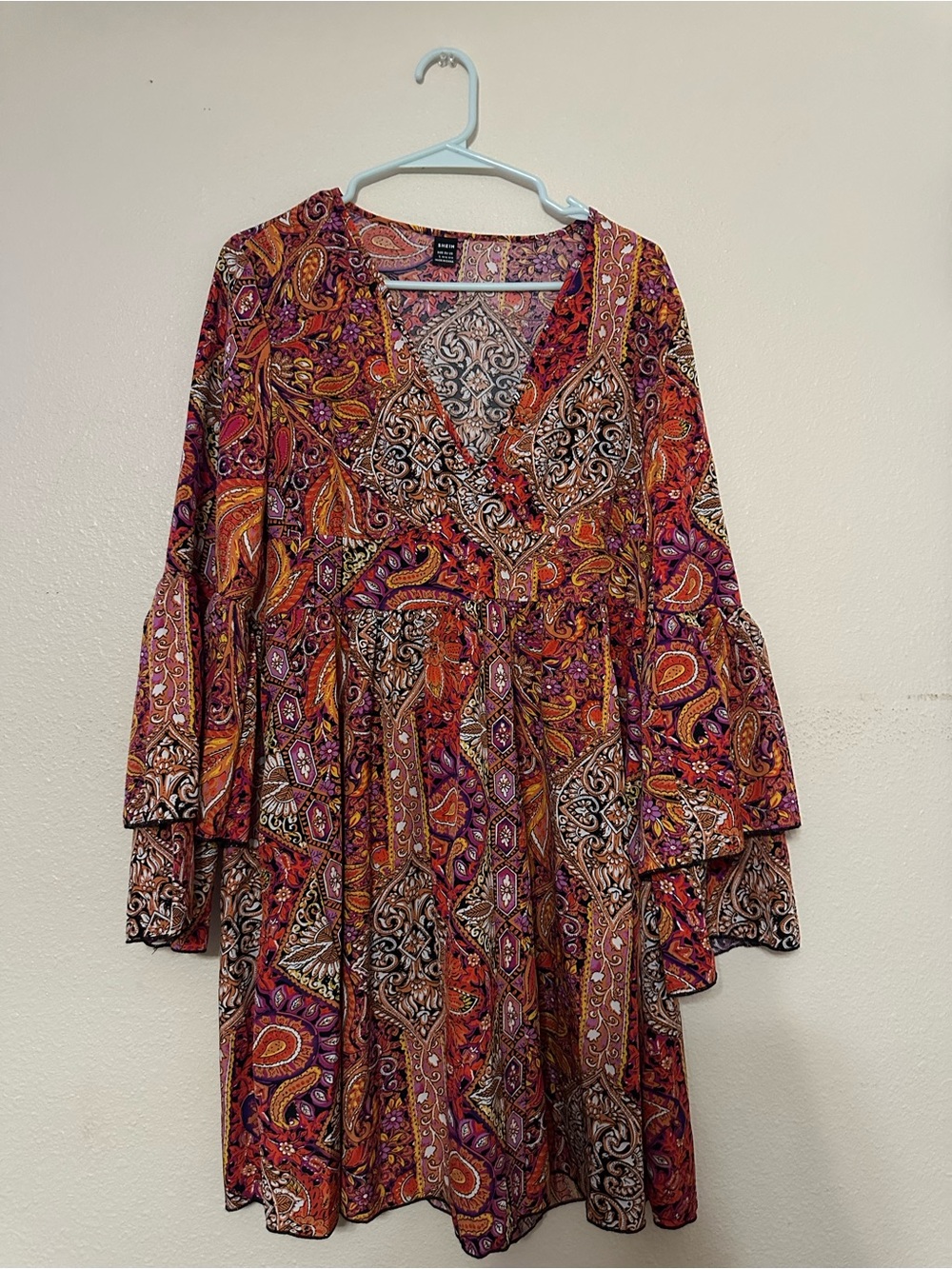 Boho Paisley V-Neck Tiered Dress - Multi